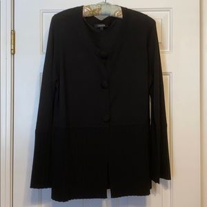 Pleated, Black Button-Up Cardigan
